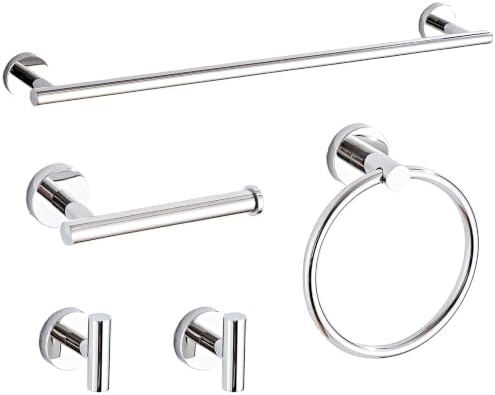 Polished Chrome Bathroom Hardware Accessories Set 5 Piece, Stainless Steel Bath by Ntipox