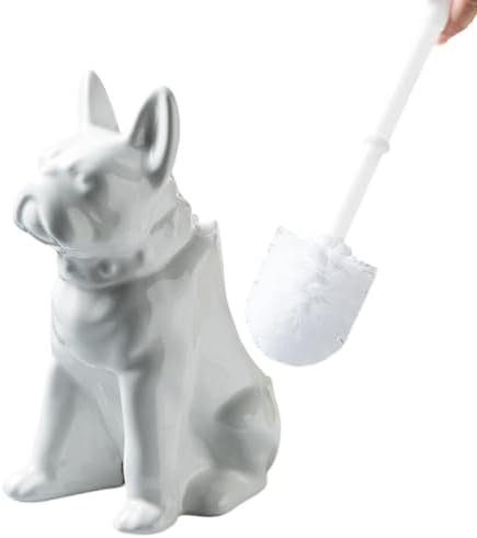 Comeon Ceramic Dog White Toilet Brush and Holder Set, Plastic Handle by Comeon