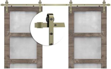 16FT Classic Brass Sliding Barn Door Hardware Kit by KINMADE