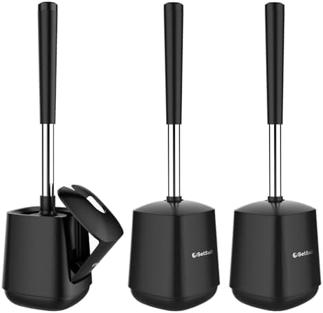 SetSail Toilet Brush and Holder 3 Pack, Self Closing Lid Toilet Bowl Brushes by SetSail
