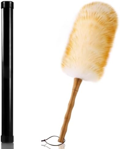Lambs Wool Duster with Solid Bamboo Handle, Leather Hang Strap, 18.9 inch Long by GRNVDWN