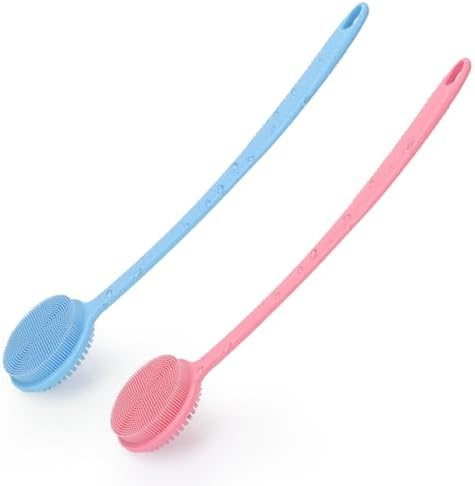 2 Pack Back Scrubber for Shower, 17in Lengthen Long Handle Body Brush, Double by -100SoftSilicone-