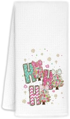 Preppy Pink Christmas Tree Kitchen Hand Towels 16"x24" by Unknown