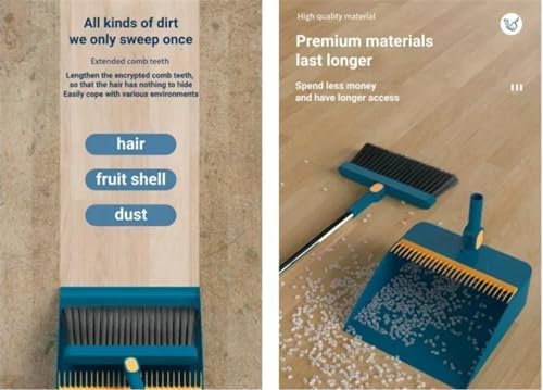 Dustpan Brush Set Long Handle Up to 37 Inches Adjustable Foldable, Plastic - Image 3