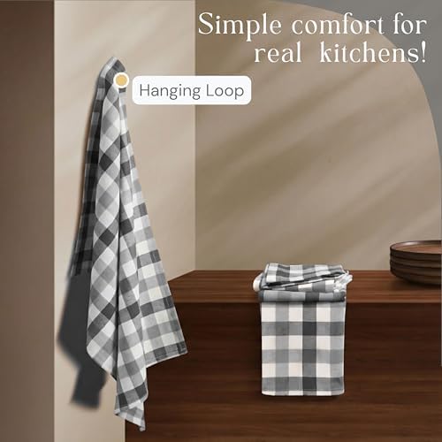 Checked Kitchen Towels 4 Pack, 18x26 Inches, Absorbent Dish Cloths, Reusable - Image 5