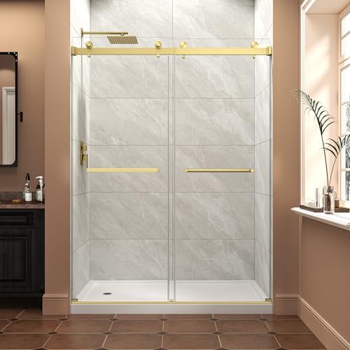 Frameless Shower Door, 55-60" W x 76" H Sliding Glass Shower Door, 5/16" Thick by Favfurish