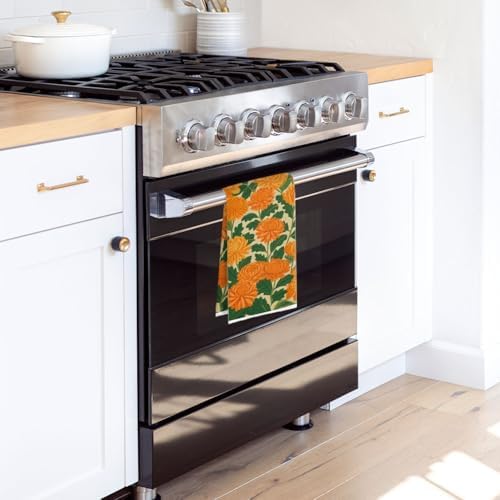 Orange Chrysanthemum Kitchen Towels - Image 2