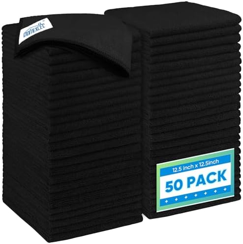HOMEXCEL Black Microfiber Cleaning Cloth 50 Pack, 12.5 x 12.5 inch Microfiber by HOMEXCEL