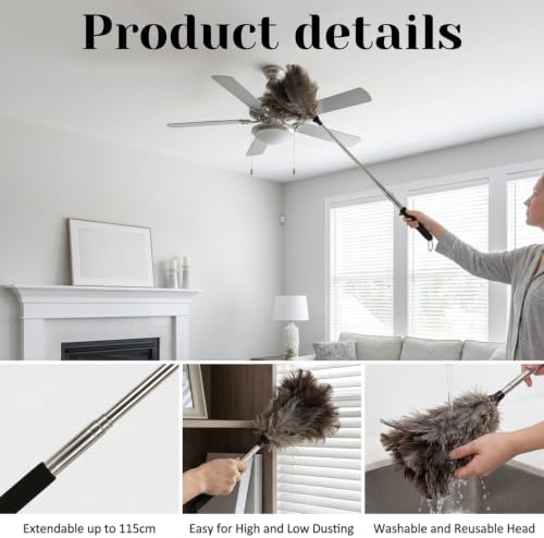 Extendable Ostrich Feather Duster, Fluffy Natural Ostrich Feathers Duster - Image 3