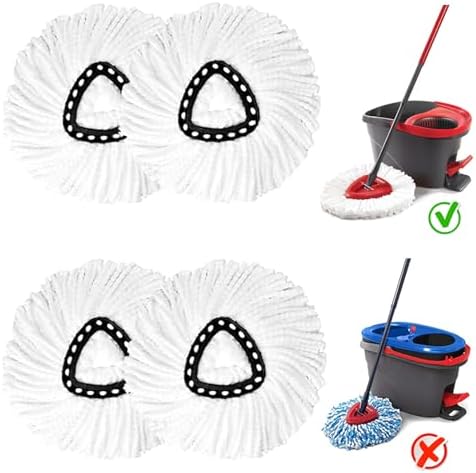4Pcs Mop Head Replacement Set for EasyWring Spin Mop Refills 1-Tank System by SUOSEC