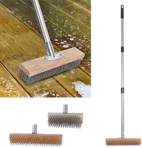 Floor Scrub Brush with Long Handle, Wire Deck Scrub Brush with Long Handle - Image 3