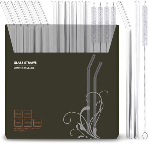16 Pack Reusable Glass Straws, 6 Straight and 6 Bent by Auckpure