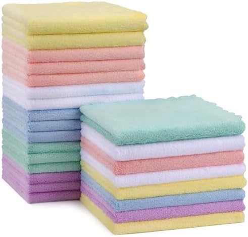 HOMEXCEL Baby Washcloths 24 Pack Microfiber Coral Fleece 11.5 x 11.5 Inch by HOMEXCEL