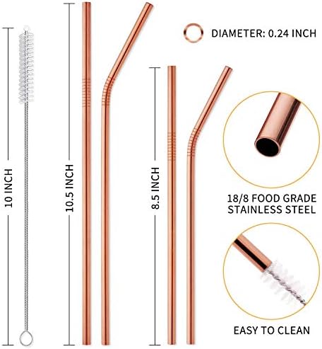 Hiware 12-Pack Rose Gold Metal Straws Reusable - Image 2