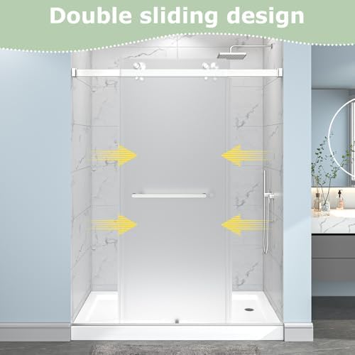 Frameless Double Sliding Frosted Shower Door 55-60" x 76" - Image 2