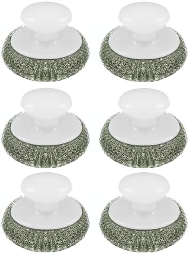 Steel Wool Wire Mesh Scouring Pad w/Hand Saver Knob, 6 Pack, by LOLA, Heavy Duty by LolaProducts