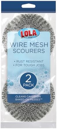 Steel Wool Wire Mesh Scouring Pad, 2 Pack, by LOLA, Galvanized Steel Knitted by LolaProducts