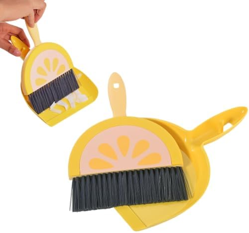 1 Set Small Broom Brush & Dustpan Set Table Cleaning Lemon by Magibeads