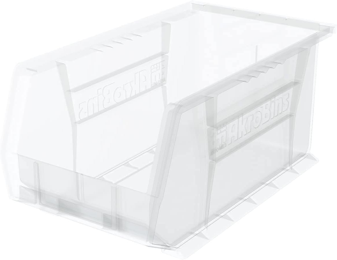 Akro-Mils 30240 AkroBins Plastic Storage Bins, Space-Saving Stackable Bins for Garage, Pantry, Craft Organization, 15-Inch x 8-Inch x 7-Inch, Clear, 12-Pack