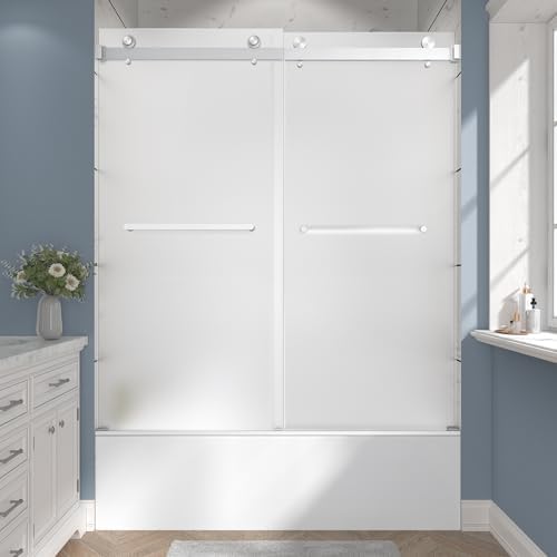 Frameless Frosted Double Bypass Sliding Tub Shower Door, 5/16" ANSI Tempered by EPXMKXShowerDoor