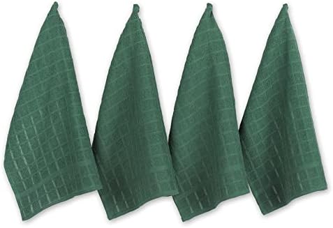 DII Basic Terry Collection Windowpane Dishtowel Set, Dark Green Solid, 4 Piece by DII