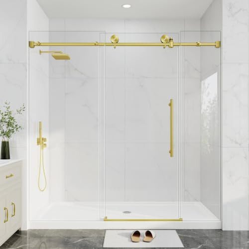 67-72" W X 78" H Frameless Glass Shower Doors Brushed Gold by EASYWORC