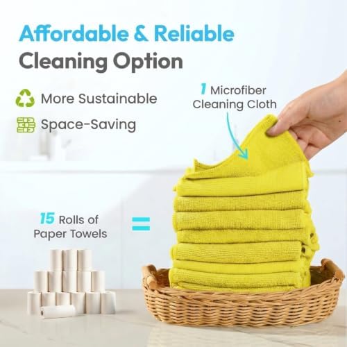 Microfiber Cleaning Cloth 12 Pack, 12 x 12 Inch Yellow - Image 3