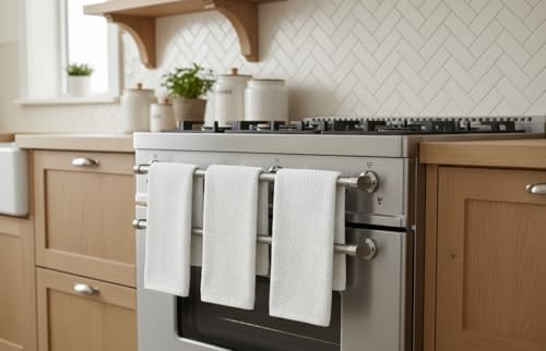 White Kitchen Hand Dish Towels, 100% Cotton - Image 2