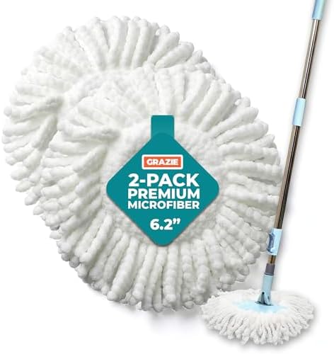 Grazie Spin Mop Head Replacements – Premium Microfiber Mop Refills – by GRAZIE