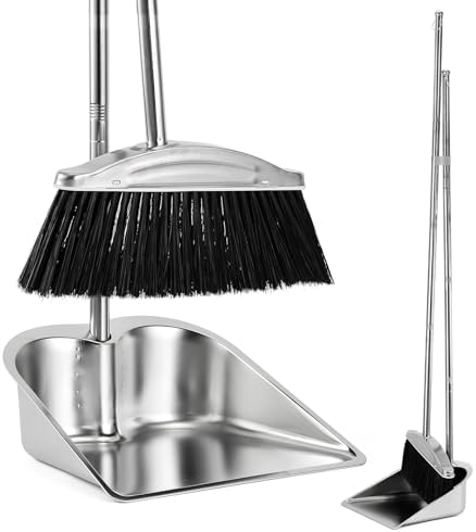 VOOWO Broom with Dustpan Combo Set, Heavy Duty Dust Pan with Long Handle by VOOWO