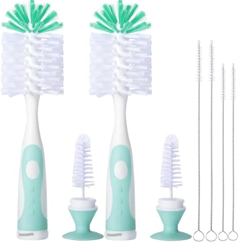 Green Baby Bottle Brush 2-Pack, Suction Base & Hidden Cleaner by CAREBABYMORE