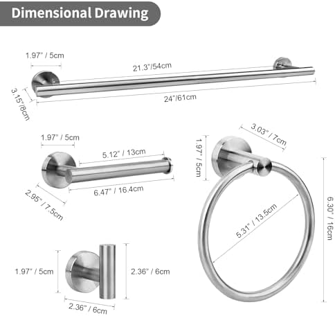 Brushed Nickel Bathroom Hardware Accessories Set 5 Piece, Stainless Steel Bath - Image 7