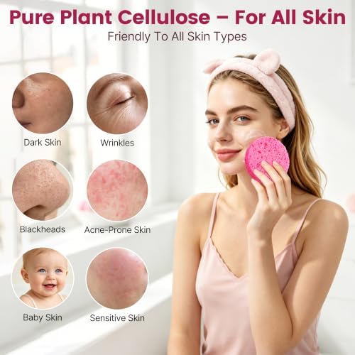 80 Count Compressed Facial Sponges 100% Natural Cellulose Eco-Friendly Makeup - Image 2