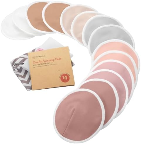 Organic Nursing Pads, 14 Washable Breast Pads, Wash Bag by KeaBabies