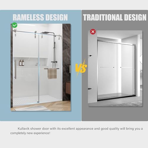Kullavik 56-60" W x 76" H Frameless Sliding Shower Door, Brushed Nickel - Image 5