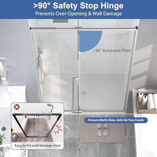 42-48" W x 72" H Frosted Pivot Shower Glass Door Brushed Nickel - Image 7