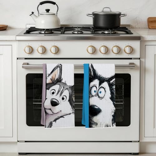 2 Pcs Funny Husky Gifts Kitchen Towels, Cute Dog Hand Towels 14 x 24 Inches - Image 5