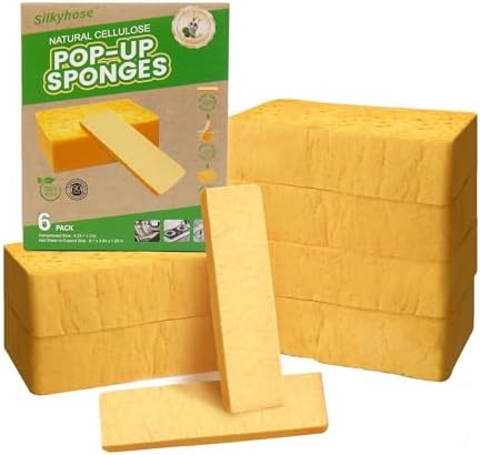 Silkyhose 6PK Compressed Pop-Up Cellulose Sponges, Tear-Resistant & Thick by Silkyhose