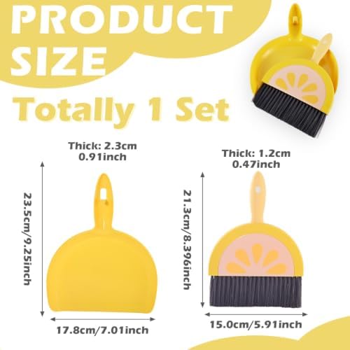 1 Set Small Broom Brush & Dustpan Set Table Cleaning Lemon - Image 2