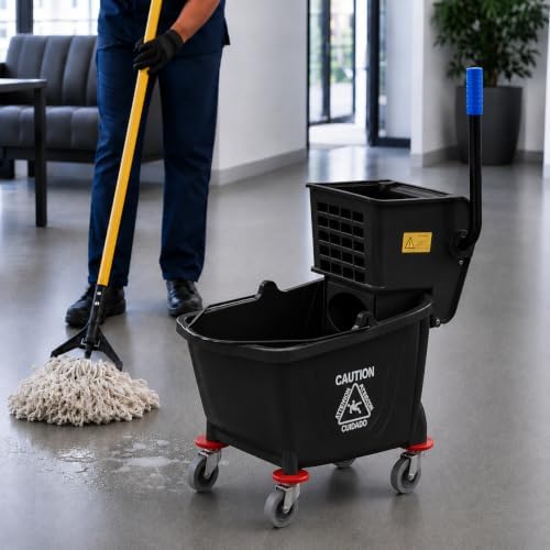Commercial Mop Bucket with Wringer on Wheels | Blue 35 Quart - Image 4