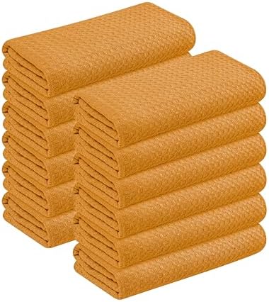 Yellow Waffle Kitchen Dish Towels, 100% Cotton, Quick Dry, Super Absorbent by SoftopiaCotton