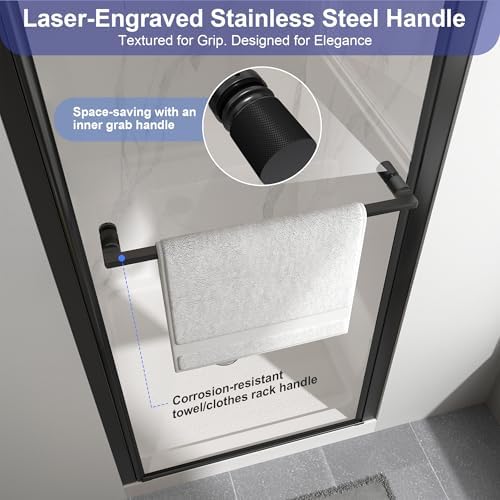28"-30" W x 72" H Frameless Pivot Shower Door Matte Black - Image 3