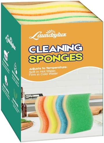 LAUNDRYLUX Scrub Sponge, 4 Pack Dual-Sided Temperature-Responsive Scrubber by LAUNDRYLUX