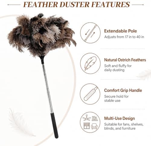 Extendable Ostrich Feather Duster 17–40 Inch, Fluffy Long Handle Reusable - Image 5