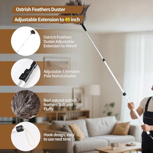 Extendable Ostrich Feather Duster up to 25-49 inches - Image 3