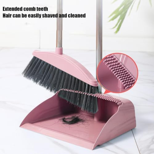 Broom with Dustpan Combo Set Upright Broom and Dustpan Set w/Long Handle - Image 4