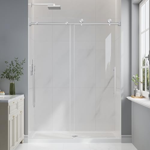 49-54" W x 76" H Frameless Sliding Shower Doors Brushed Nickel by EASYWORC