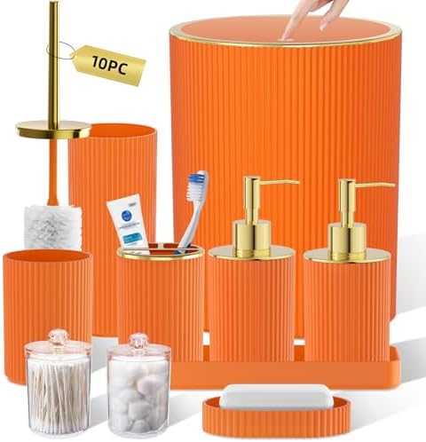 Orange Bathroom Accessories Set by LetUsMakeHomeYourFavoriteDestination