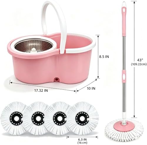 Spin Mop and Bucket with Wringer, 4 Refill Heads - Image 2