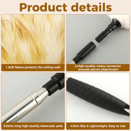 Lambswool Cleaning Duster with Telescopic Stainless Steel Pole, Ergonomic Non - Image 3